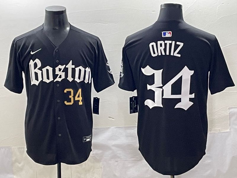 Men 2025 Boston Red Sox #34 Ortiz Black Five generations Joint Name Nike MLB Jersey style 1